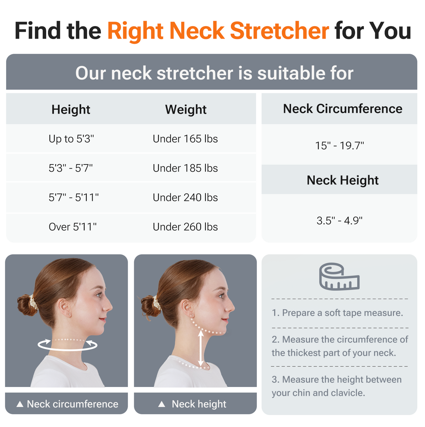 Built-in Inflatable Neck Stretcher, Cervical Traction Device with High-Front & Low-Back for Effective Traction and Support, Neck Decompression Devices with 3-Layer Chambers in Varied Sizes, Home Use