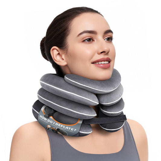 Built-in Inflatable Neck Stretcher, Cervical Traction Device with High-Front & Low-Back for Effective Traction and Support, Neck Decompression Devices with 3-Layer Chambers in Varied Sizes, Home Use