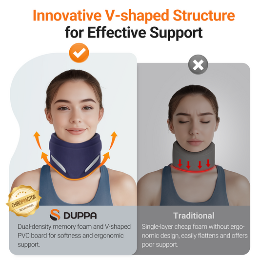 Ergonomic Neck Brace for Neck Pain and Support, Throat-Friendly V-Shape Cervical Collar with Dual Memory Foam for Comfort and Cervical Spine Pressure Relief, Vertebrae Stability
