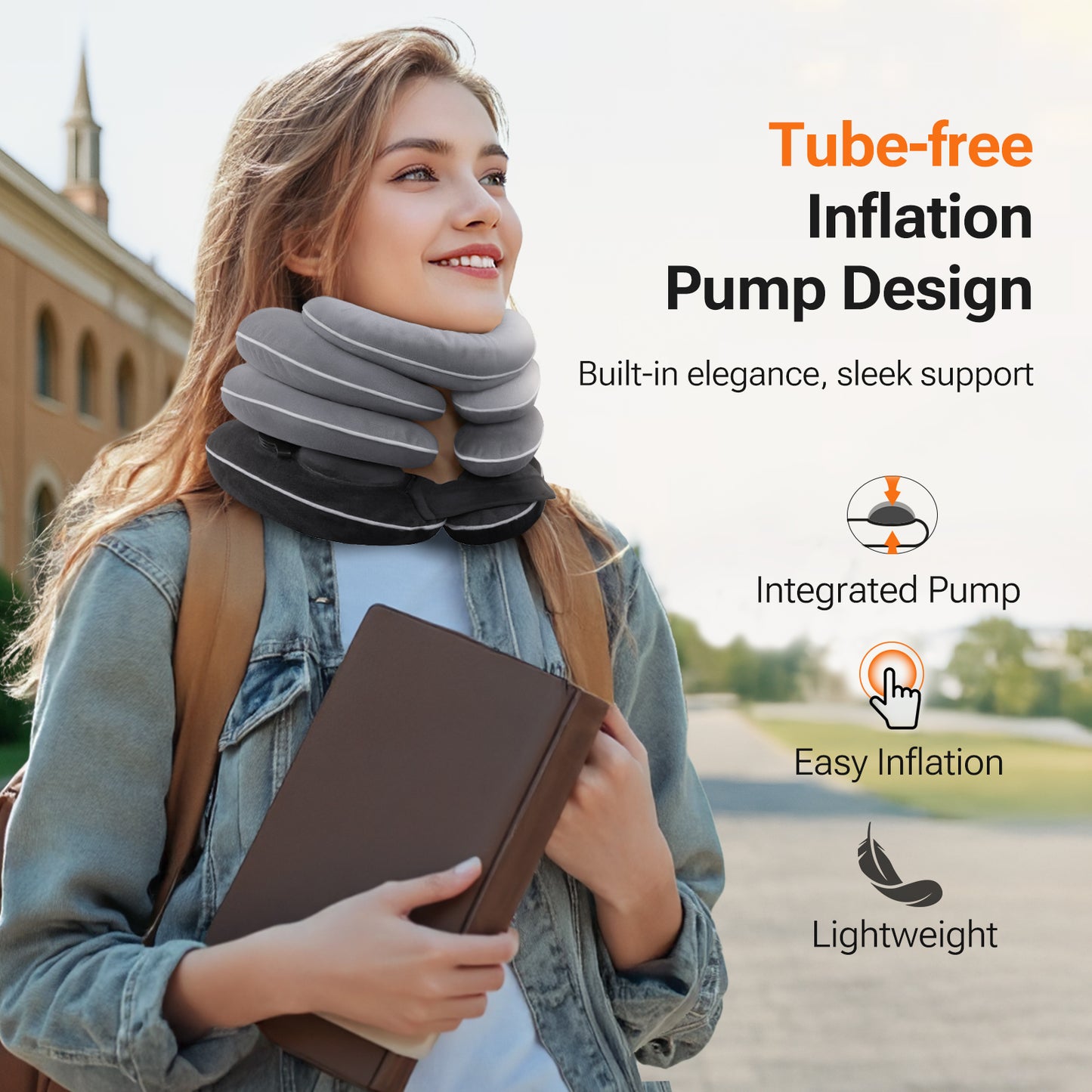 Built-in Inflatable Neck Stretcher, Cervical Traction Device with High-Front & Low-Back for Effective Traction and Support, Neck Decompression Devices with 3-Layer Chambers in Varied Sizes, Home Use