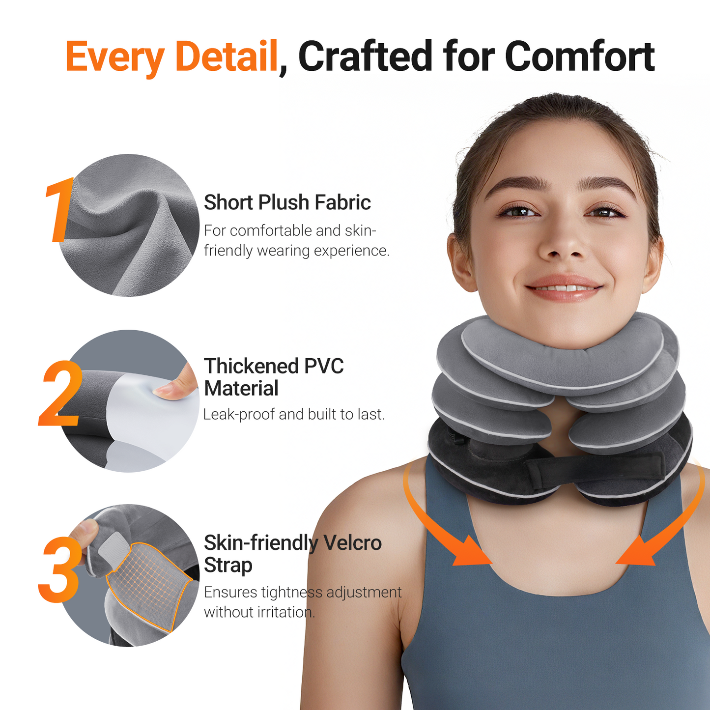 Built-in Inflatable Neck Stretcher, Cervical Traction Device with High-Front & Low-Back for Effective Traction and Support, Neck Decompression Devices with 3-Layer Chambers in Varied Sizes, Home Use