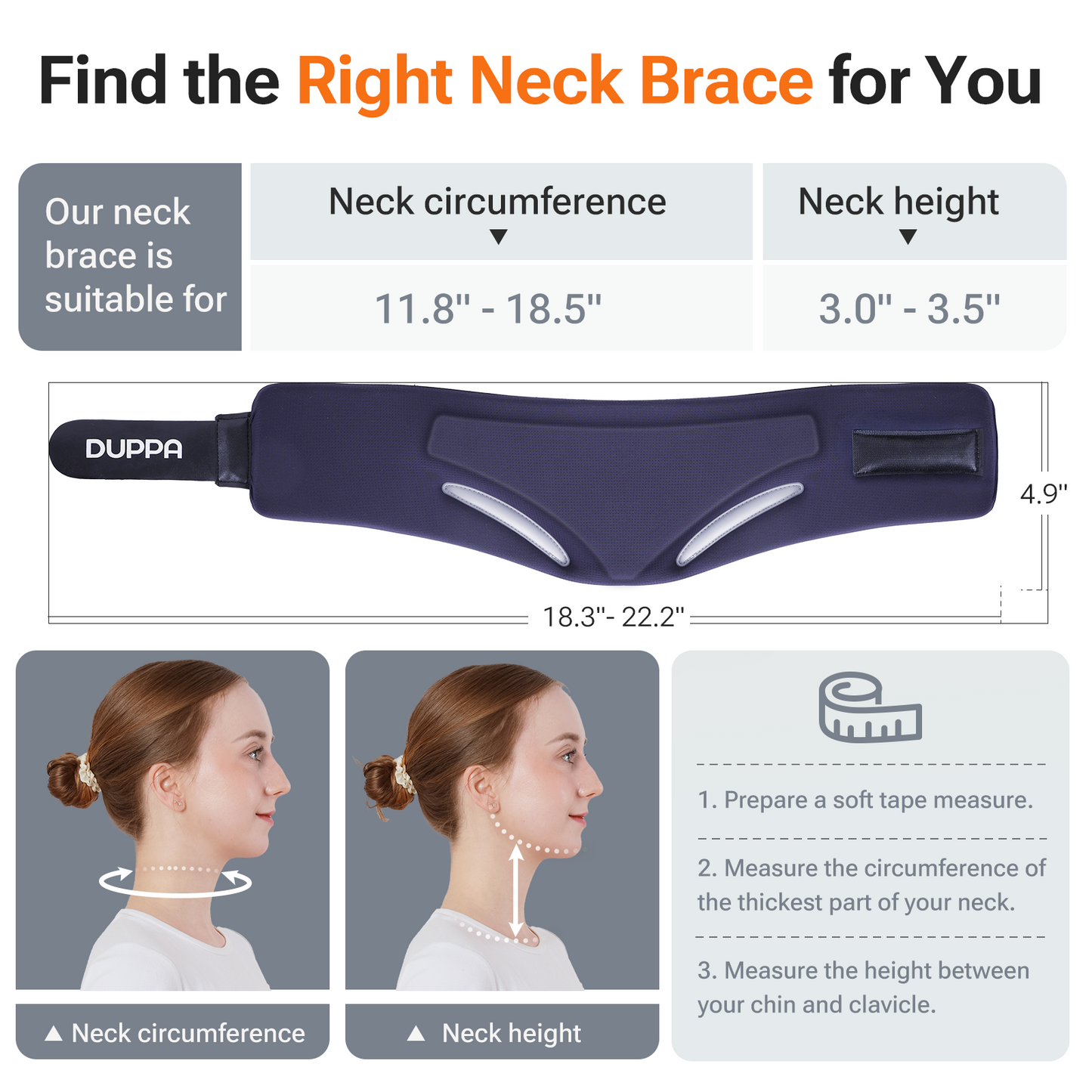 Ergonomic Neck Brace for Neck Pain and Support, Throat-Friendly V-Shape Cervical Collar with Dual Memory Foam for Comfort and Cervical Spine Pressure Relief, Vertebrae Stability