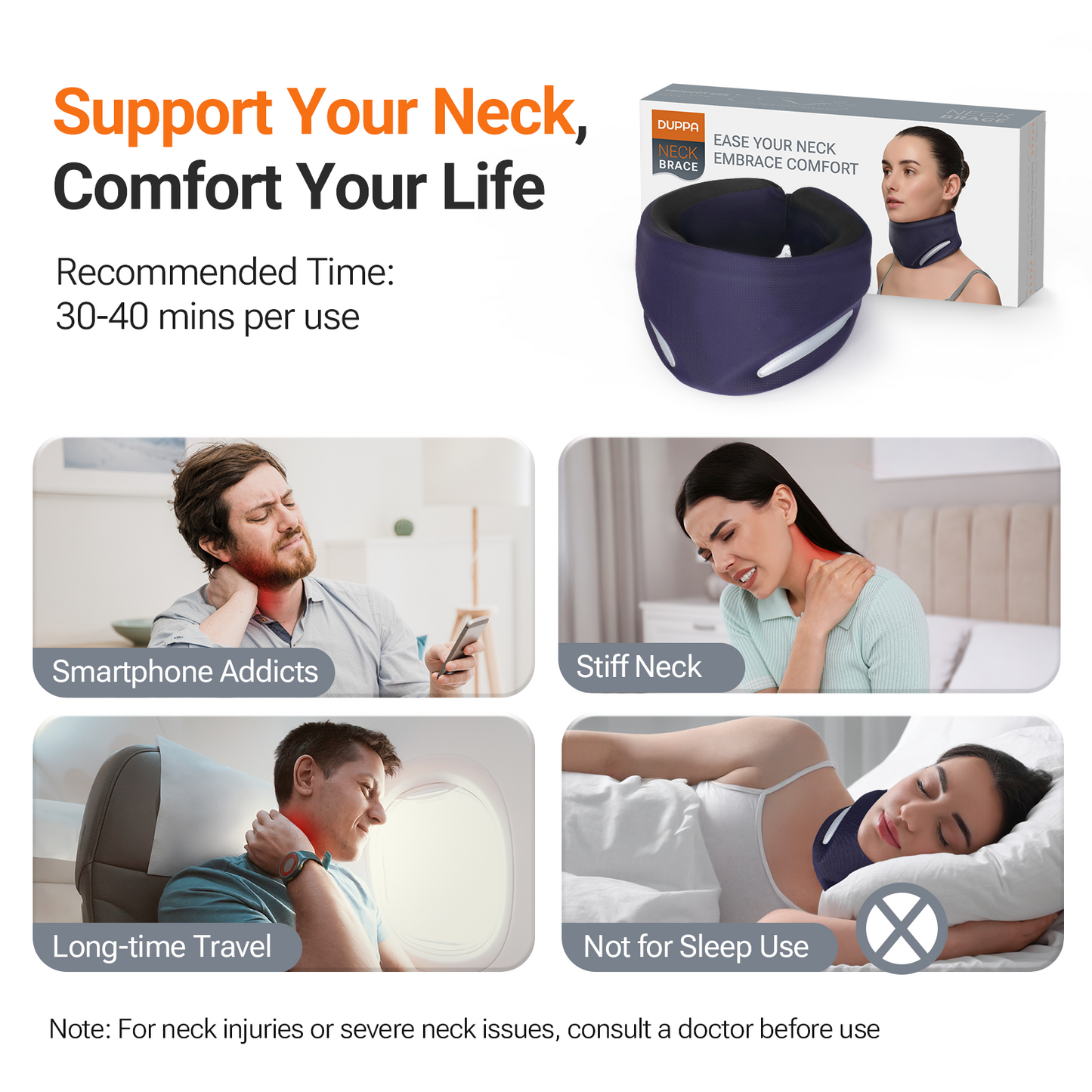 Ergonomic Neck Brace for Neck Pain and Support, Throat-Friendly V-Shape Cervical Collar with Dual Memory Foam for Comfort and Cervical Spine Pressure Relief, Vertebrae Stability
